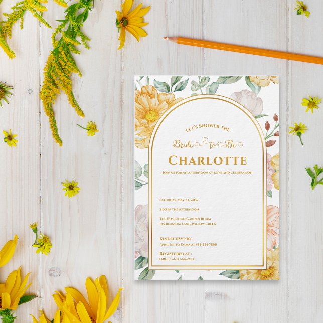 Yellow Spring Garden Floral Arch Bridal Shower Inbjudningar (Yellow Spring Garden Floral Arch Bridal Shower Invitation)