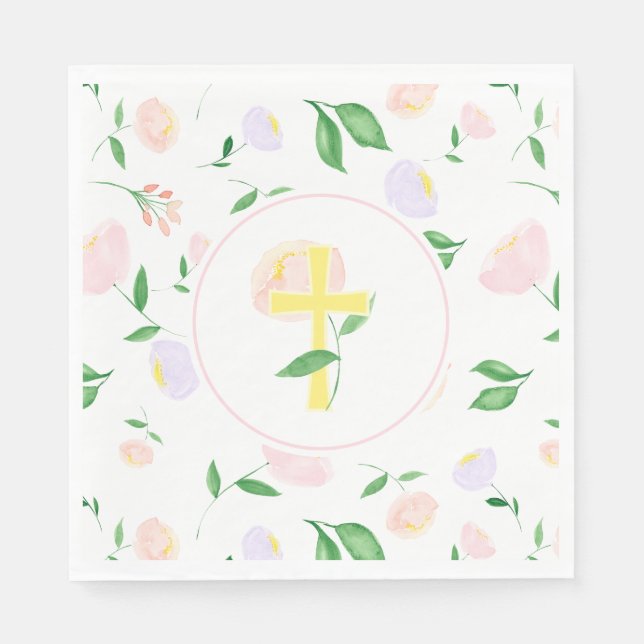 Yellow Spring Watercolor Floral Cross Pappersservett (Framsidan)