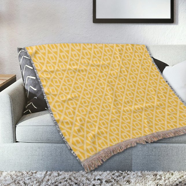 Yellow Square And Diamonds Pattern Throw Blanket Filt (Skapare uppladdad)