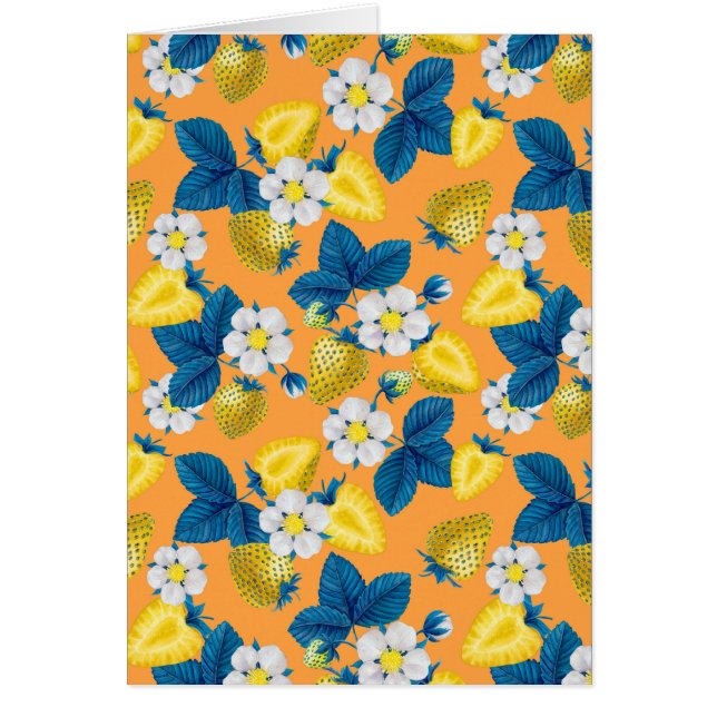 Yellow strawberries on orange hälsningskort (Framsidan)