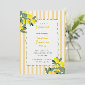 Yellow Stripe Lemon Graduation Party Invitation Inbjudningar