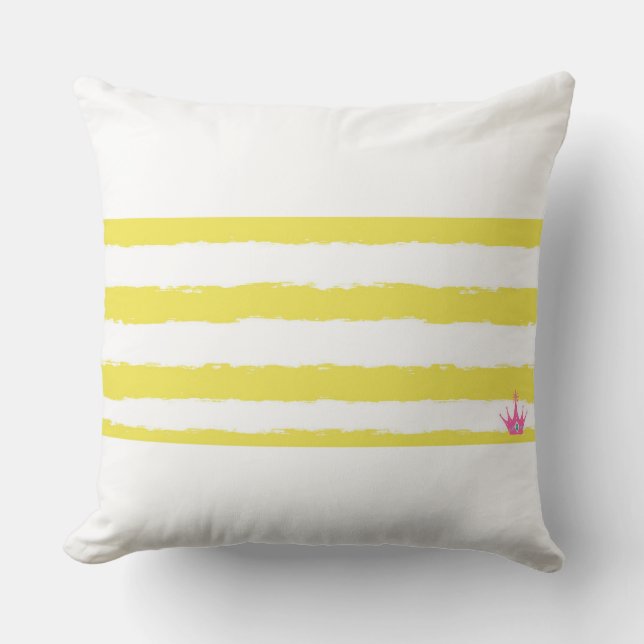 Yellow stripes and a pink crown Throw Pillow Kudde (Framsida)