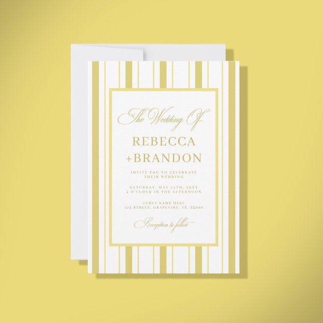 Yellow Stripes Elegant QR Code RSVP Summer Wedding Inbjudningar (Skapare uppladdad)