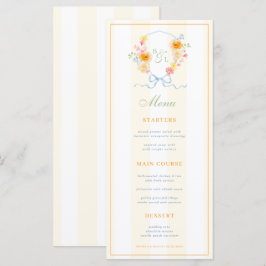 Yellow Stripes & Floral Crest Spring Wedding Menu Meny