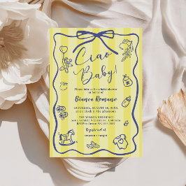Yellow Stripes Italian Themed Ciao Baby Shower Inbjudningar