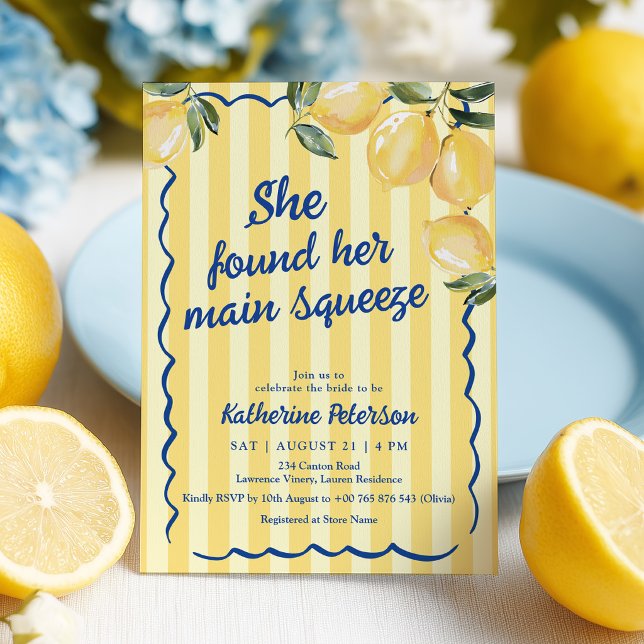 Yellow Stripes Lemon Bridal Shower Invitation Inbjudningar (Skapare uppladdad)