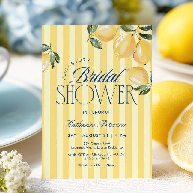 Yellow Stripes Lemon Bridal Shower Invitation Inbjudningar (Skapare uppladdad)