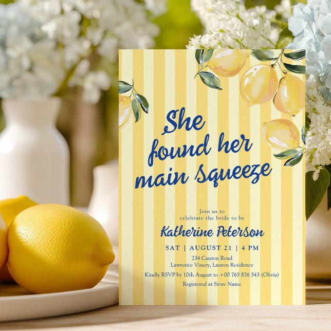 Yellow Stripes Lemon Bridal Shower Invitation Inbjudningar (Skapare uppladdad)
