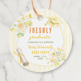 Yellow Stripes Lemons and Flowers Graduation Gåvor Etiketter