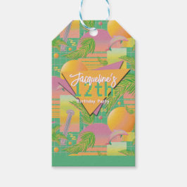 Yellow Summer Vaporwave Sunset Birthday Presentetikett
