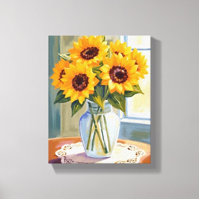 Yellow Sunflower Bouquet Watercolor Floral Canvastryck (Framsida)