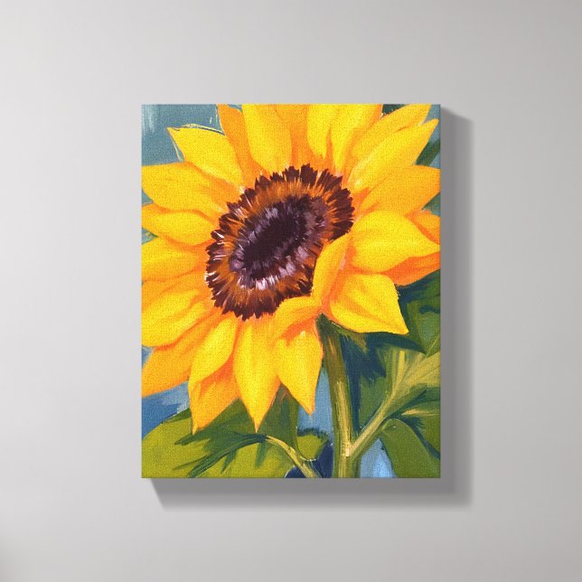 Yellow Sunflower Bright Watercolor Floral Canvastryck (Framsida)