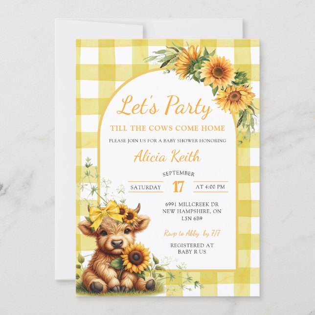 Yellow Sunflower Let's Party Baby Shower Invitatio Inbjudningar (Framsida)