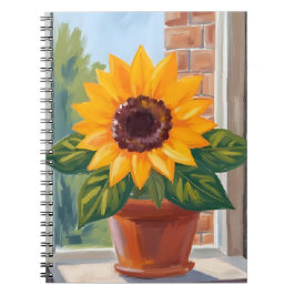 Yellow Sunflower Pot Floral Watercolor Anteckningsbok