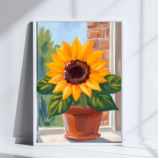Yellow Sunflower Pot Floral Watercolor Art Poster (Skapare uppladdad)