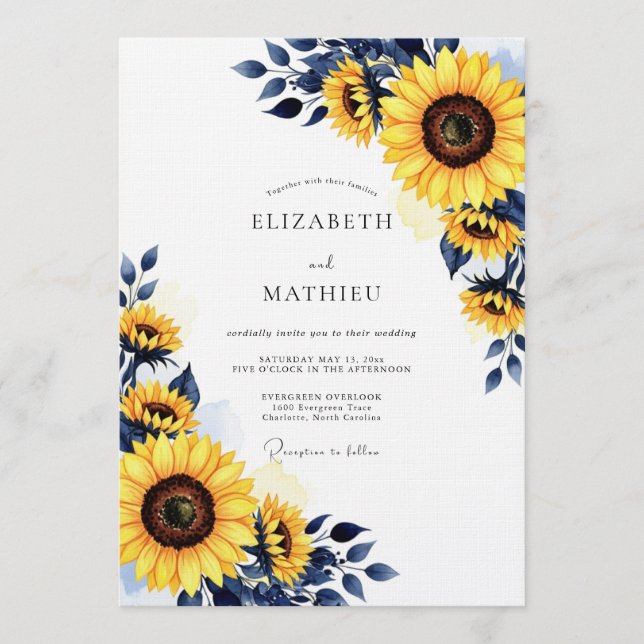 Yellow Sunflower Rustic Bloom Wedding Inbjudningar (Framsida)