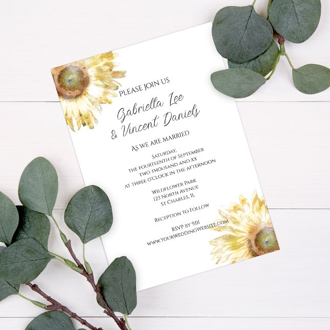 Yellow Sunflowers Watercolor Wedding Invitation Inbjudningar (Skapare uppladdad)
