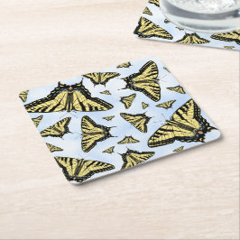 Yellow Swallowtail Butterflies Blue Sky Custom Underlägg Papper Kvadrat