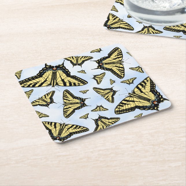 Yellow Swallowtail Butterflies Blue Sky Custom Underlägg Papper Kvadrat (Vinklad)
