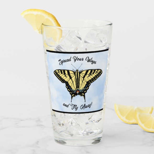 Yellow Swallowtail Butterfly Blue Sky Personalized Glaskopp (Framsida Ice)