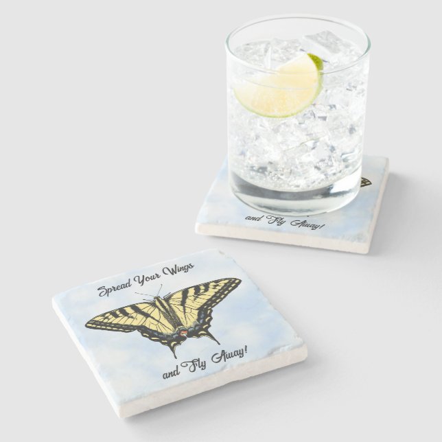 Yellow Swallowtail Butterfly Blue Sky Personalized Stenunderlägg (Sidan)