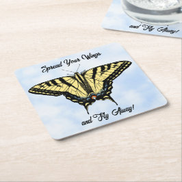 Yellow Swallowtail Butterfly Blue Sky Personalized Underlägg Papper Kvadrat