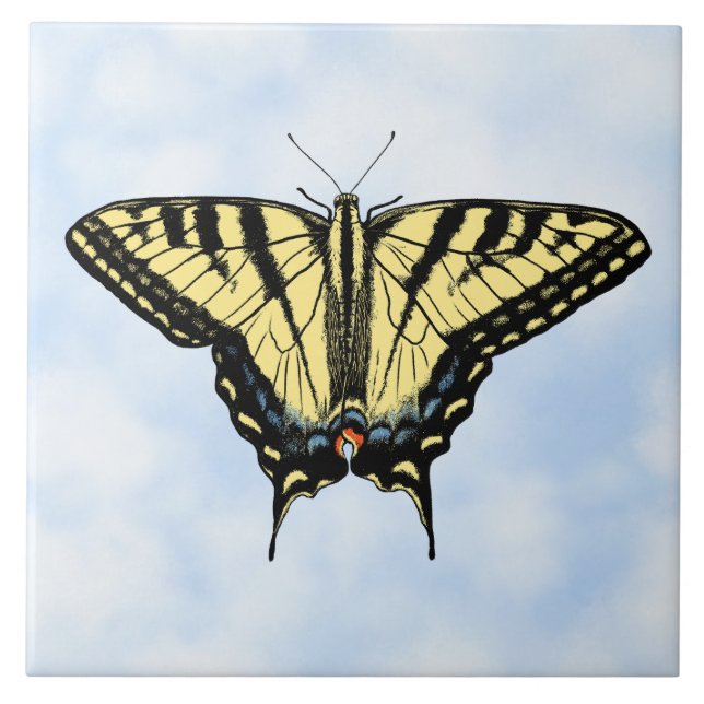 Yellow Swallowtail Butterfly on Blue Sky Custom Kakelplatta (Framsidan)