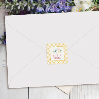 Yellow Sweet Floral Baby Girl Envelope Seal Label Fyrkantigt Klistermärke