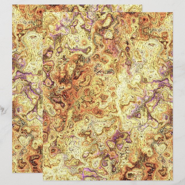 Yellow Swirly Marble Scrapbook Paper 2-Sided Page (Fram/baksida)