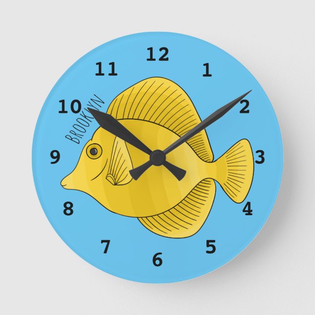 Yellow tang fish cartoon illustration  rund klocka (Framsida)