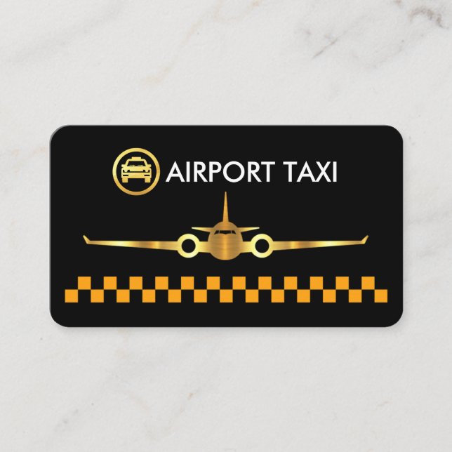 Yellow Taxi Boxes Gold Airplane Visitkort (Framsida)