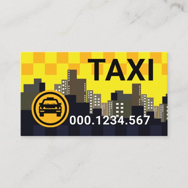 Yellow Taxi Check Box Skyline Cab Driver Visitkort (Framsida)