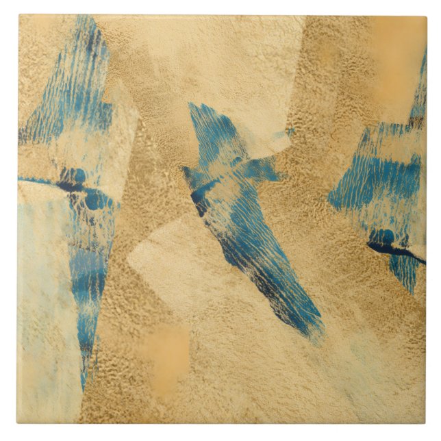 Yellow Teal Textured Ceramic Tile Kakelplatta (Framsidan)