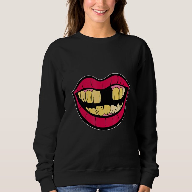 Yellow teeth with tooth gap kissing mouth for 90s  t shirt (Framsida)