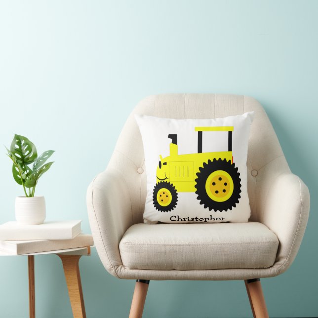 Yellow Tractor Design Personalised Kudde (Stol)