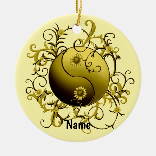 Yellow Tribal Yin Yang Julgransprydnad Keramik (Framsidan)