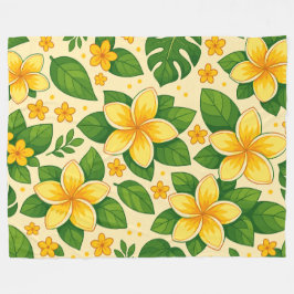 Yellow Tropical Flowers with Lush Green Leaves Fleecefilt