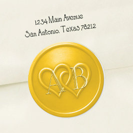 Yellow Two Hearts Intertwined Monogram Wedding Runt Klistermärke