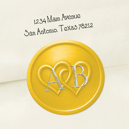 Yellow Two Hearts Silver Monogram Wedding Runt Klistermärke