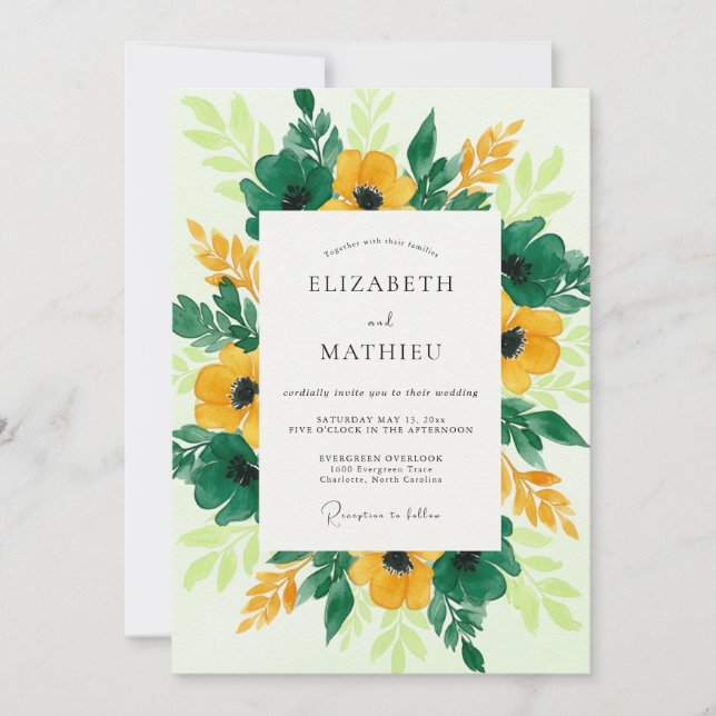 Yellow Vivid Botanical Spring Wedding Inbjudningar (Framsida)