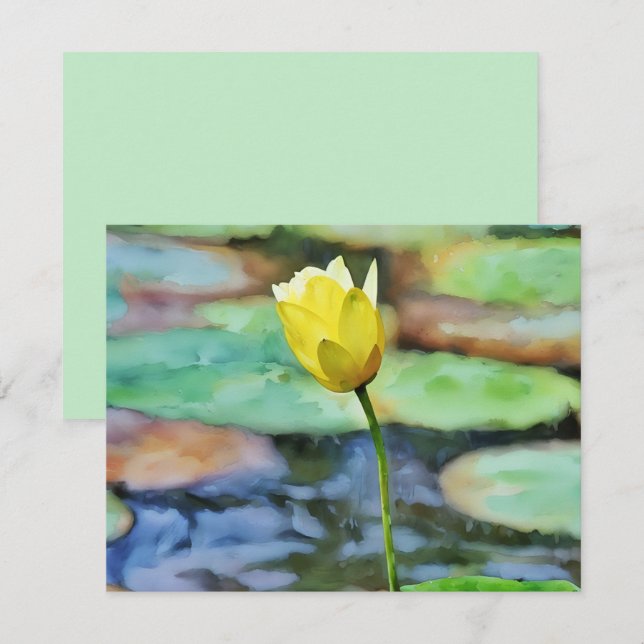 Yellow Water Lily Flower Art Note Card Set Anteckningskort (Fram/baksida)