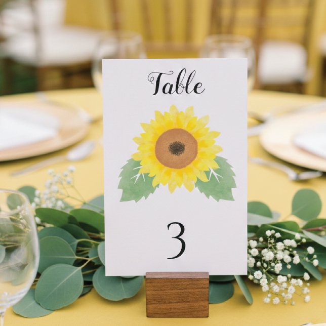 Yellow Watercolor Sunflower Wedding  Bordsnummer (Skapare uppladdad)
