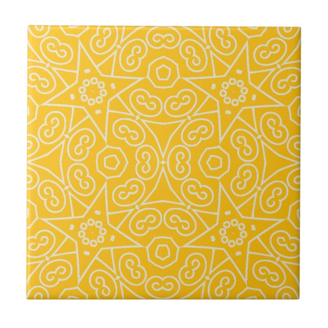 Yellow & White Abstract Geometric Pattern  Kakelplatta (Framsidan)