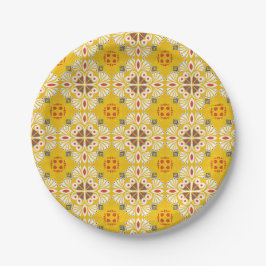 yellow, white, and orange floral and geometric