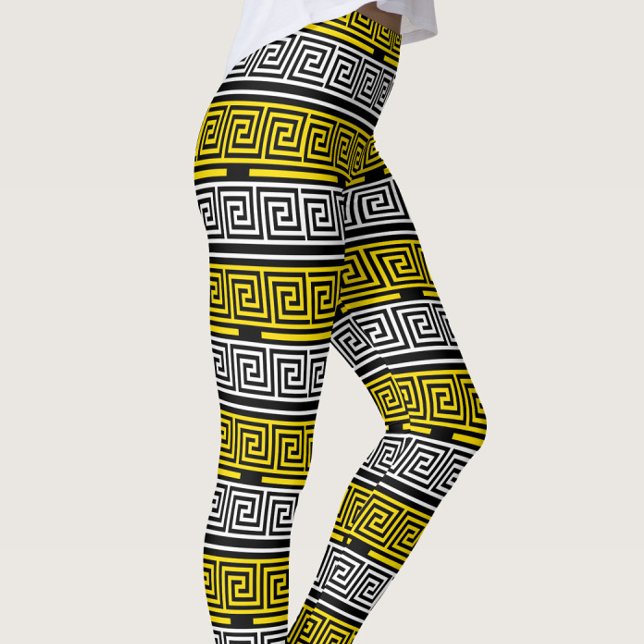 Yellow White Black Greek Key Fret Pattern Design  Leggings (Skapare uppladdad)