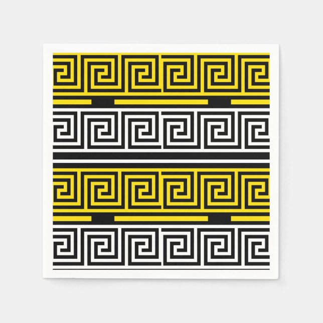 Yellow White Black Greek Key Fret Pattern Design  Pappersservett (Framsidan)