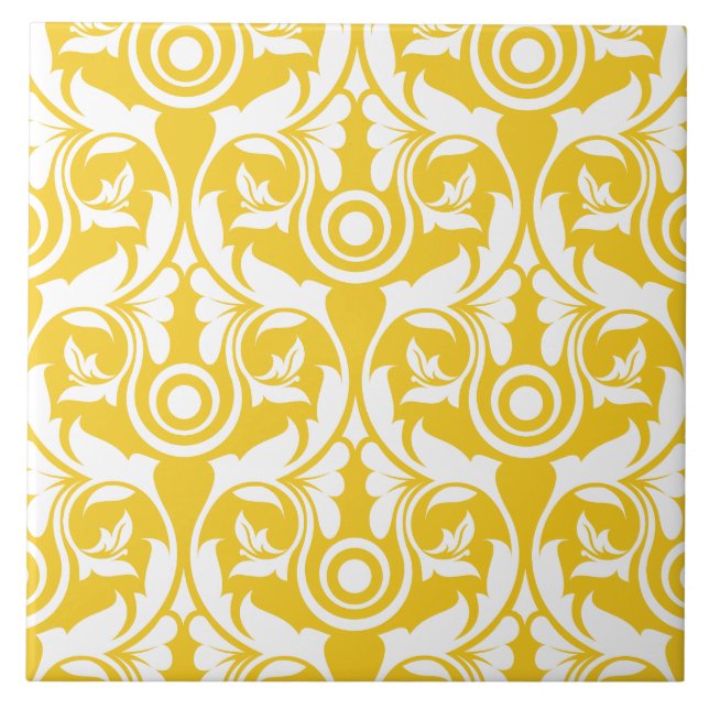 Yellow &white elegant floral pattern kakelplatta (Framsidan)