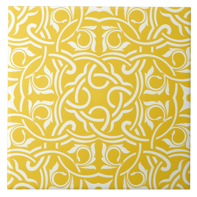 Yellow &white elegant intricate floral pattern kakelplatta (Framsidan)