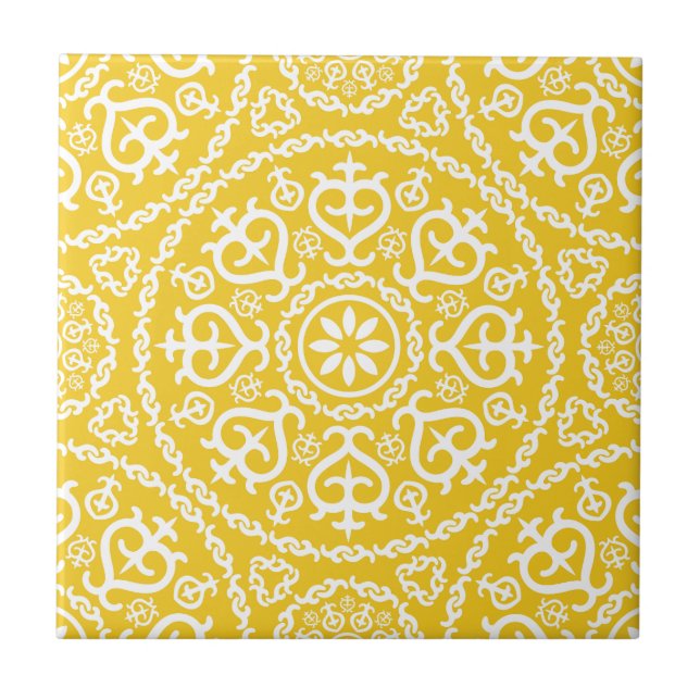 Yellow &white elegant intricate geometric pattern kakelplatta (Framsidan)