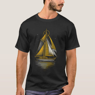 Yellow White Nautical Vintage Boat Line Graphic T Shirt